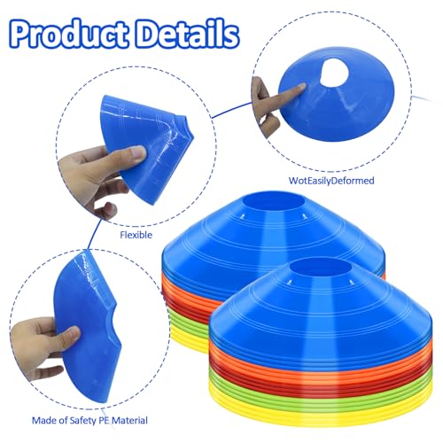 60/30 Pack Soccer Training Cones - Agility Cones with Carry Bag, Sturdy Disc Cones for Sports Training, Soccer, Football, Basketball, Indoor Outdoor Sports, Festive Events, Field Cone Markers - color: Multi-Color-15 Pack