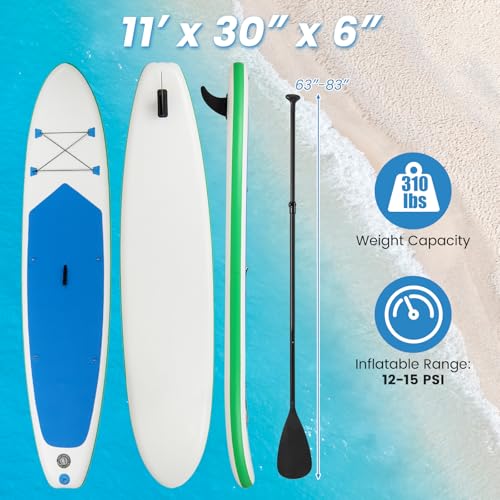 KOTEK 10FT/11FT Inflatable Paddle Board, SUP Paddleboard with Hand Pump, Safety Leash, Repair Kit, Carry Bag, Non-Slip EVA Deck, Stand Up Paddle Board for Youth & Adults - size: 11 FT, style: Sky Blue