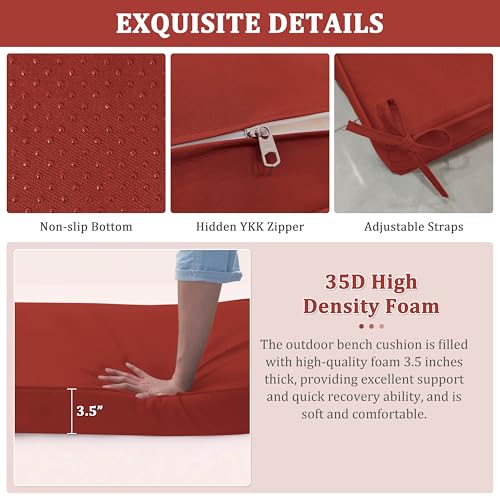 Premium Outdoor Bench Cushions for Patio Furniture 3.5inches Memory Foam Bench Cushion Waterproof Fade Resistant Porch Swing Cushions with Straps 36×18 Inch Terra Red - color: Terra Red, size: 36'' x 18'' x 3.5''