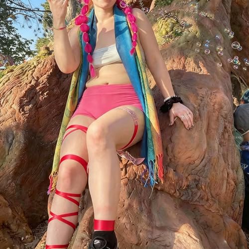 Elastic Cross Thigh Garter String Chain Leg Wraps, Punk Black Harajuku String Chain Body Jewelry for Women - color: Red