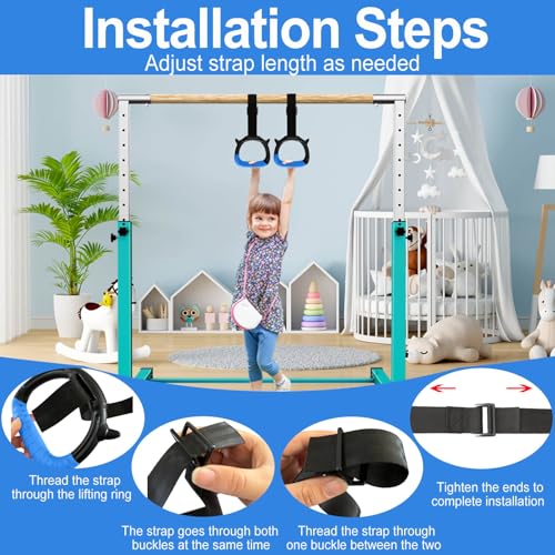 Tepemccu Gymnastics Rings for Kids, Pull Up Rings for Strength Training | with Adjustable Straps, Home Gym Full Body Workout - color: Blue