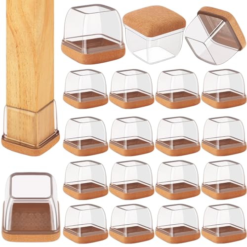 32-Pcs Square Silicone Chair Leg Floor Protectors, Thick & Durable | Protect Hardwood Floors from Scratches & Noise, Fit Dining Table & Bar Stool Legs (Fits 1-1/10" to 1-3/10") - size: L - 32 Pcs - Clear