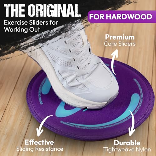 Gliding 9” Sliders for Working Out on Hardwood/Tile Floors, 1 Pair 4 Videos | The Original Exercise Sliders Disc for Full Body Fitness, Pilates, Core, Physical Therapy and Resistance Workouts - color: Purple (Hardwood)