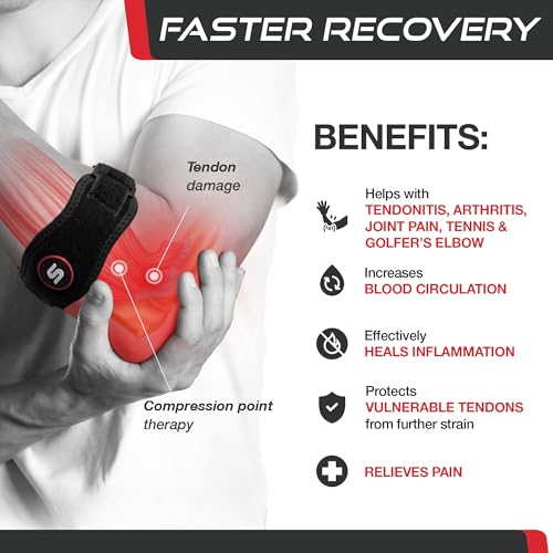 Sleeve Stars Tennis Elbow Brace for Men & Women, Elbow Brace for Tendonitis, Tennis Elbow Strap, Golfers Elbow Brace, Elbow Support Wrap for Tennis Elbow Relief, Fits 9"-23" (Single/Black) - color: Black