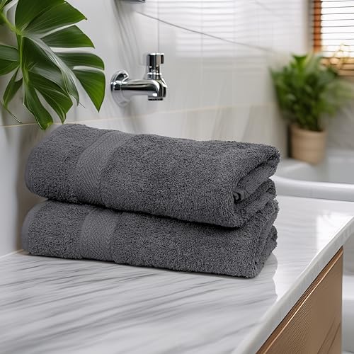 Commercial Bulk Pack of 12 Bath Towels – 100% Cotton Terry 24" x 48" – Ideal for Hotels, Salons, Gyms, Spas & Institutional Use – Charcoal Grey - color: Charcoal Grey, size: 24"x48" - PK 12