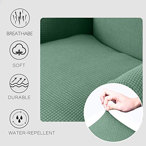 Granbest Premium Water Repellent Wingback Chair Cover 2-Piece High Stretch Jacquard Fabric Wing Back Chair Slipcovers (Wing Chair Cover, Matcha Green) - color: Matcha Green