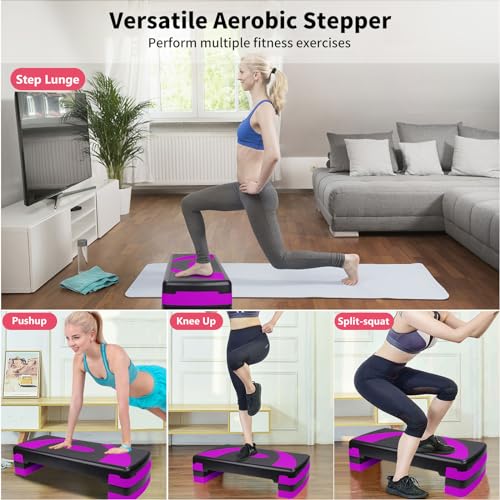 Exercise Workout Aerobic Step Platform Trainer, 31" Aerobic Stepper with 4"-6"-8" Adjustable Height Risers