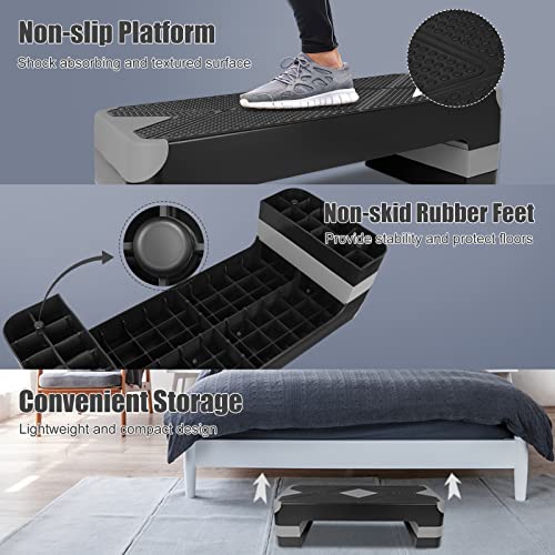 Adjustable Exercise Workout Aerobic Stepper Step Platform Trainer - color: Gray