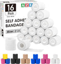 AZEN 16 Pack Self Adhesive Bandage Wrap Pink, 2" X 5 Yards Elastic Cohesive Bandage Wrap, Athletic Tape, Vet Wrap, Ankle Tape, Tattoo Grip Tape Wrap (White) - color: White, size: 2 Inch