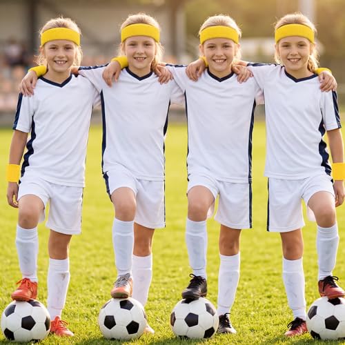 Sucrain 3 Pieces Sweatbands Set, 1 Pieces Sports Headband and 2 Pieces Wristbands,Wicking Sweat Head Band for Youth Womens Men - color: Yellow