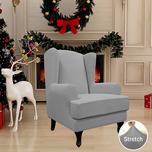 Easy-Going Stretch Wingback Chair Sofa Slipcover 2-Piece Sofa Cover Furniture Protector Couch Soft with Elastic Bottom, Spandex Jacquard Fabric Small Checks, Light Gray - color: Light Gray