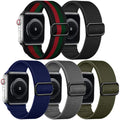 Adorve Stretchy Band Compatible with Apple Watch Bands Ultra 3/2/1 49mm 46mm 45mm 44mm 42mm 41mm 40mm 38mm Men Women, Soft Nylon Elastic Braided Strap Fits for iWatch Series 11/10/9/8/7/6/5/4/3/SE3-1 - color: Black/Navy Blue/Army Green/Gray/Red Green Blac