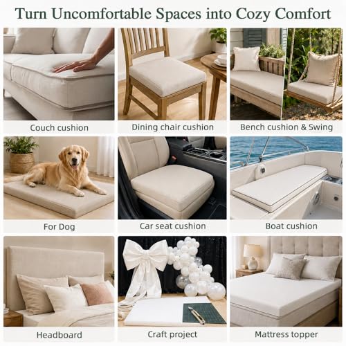 Upholstery Foam Cushion, 30ILD 2’’H x24’’W x72’’L Foam Pad, Cut-to-Size Polyurethane Foam for Cushions, Camper, Bench, Car Seat, RV Bed, Boat, DIY Foam Mat
