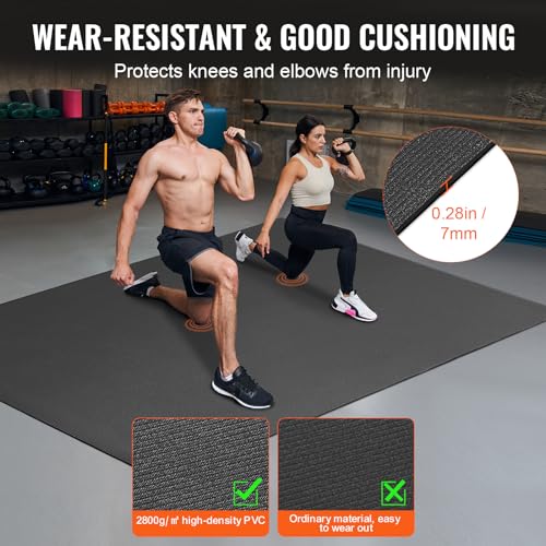 VEVOR Large Exercise Mat, 12'x6'/10'x6'/9'x6'/8'x6'/8'x5'/7'x5'/6'x4' (7mm) Extra Thick, Non Slip High Density Premium Workout Mat, Exercise Yoga Mat for Men & Women, Fitness & Exercise Mat with Bag & Carry Strap, for All Types of Home Yoga, Pilate & Floo