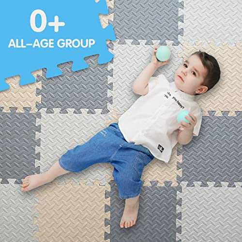 16 Tiles Foam Play Mat for Baby, Soft & Safe EVA Foam Mats for Floor, Square Interlocking Floor Mat, Solid Colored Kids Foam Puzzle Floor Mat, 47x47 Play Mat for Playpen(White/Beige/Gray) - color: White/Beige/Gray, size: 16 Pcs/47.2*47.2