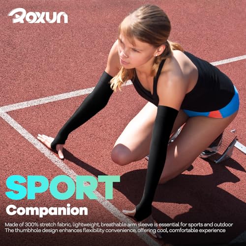 ROXUN Arm Sleeves with Thumb Hole, Cooling UV Sun Protection Compression Tattoo Cover Up for Men/Women - color: 4 Pairs - Black+white+dark Gray+light Gray