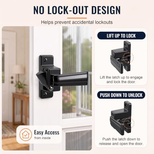 Replacement Screen Door Latch, Heavy Duty Inside Door Handle Compatible with Storm Doors Handle, Interior Latch for Screen and Storm Doors(for Non-Spring Loaded Strike C,Black) - color: Black, style: for Non-Spring Loaded Strike C
