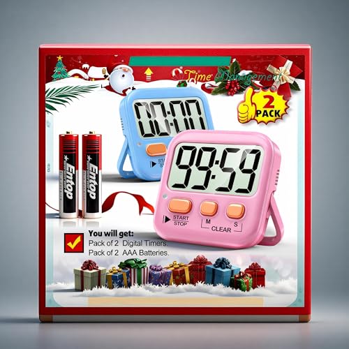Antonki 2 Pack Digital Timer for Kids, Magnetic Countdown Kitchen Timers for Cooking, Egg, Classroom, Teacher, Exercise, Study, Oven - Battery Included - color: 2 * Dreamy Pink + Blue ( 95%+select for Boy & Girl )
