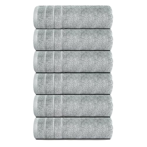 Tens Towels Pack of 6 Hand Towels, 100% Cotton, Lighter Weight, Quick to Dry, 16 x 28 Inches, Super Soft & Absorbent, Perfect for Bathroom & Kitchen, Cool Grey - color: Silver Grey
