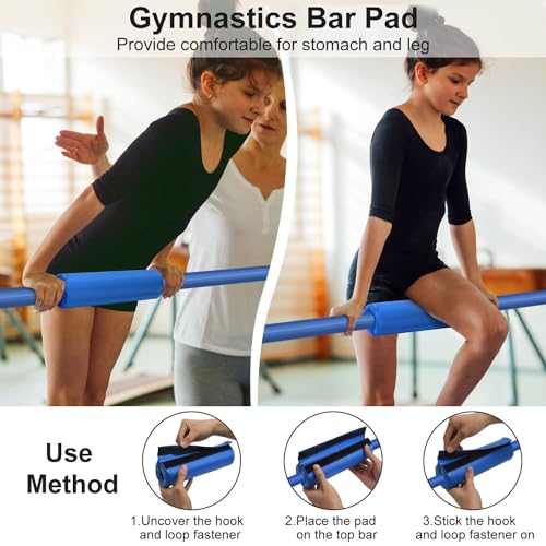 Tepemccu Gymnastics Bars, Adjustable Gymnastic Horizontal Bars for Kids | 5-Height Adjustable 34.8"-50.8", Foldable for Home Training, Include Children Gymnastics Rings and Bar Pad, Indoor Outdoor - color: Blue