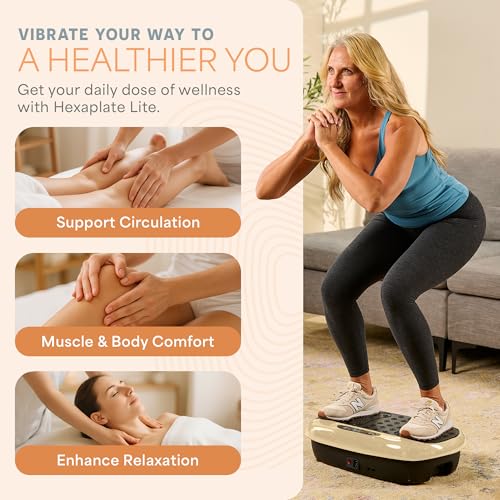 Lifepro HexaPlate Lite Vibration Plate Exercise Machine — Magnetic Acupoints, 99 Speeds & 10 Presets Vibration Platform Machine with Resistance Bands — Vibrating Plate for Lymphatic Drainage & Toning - color: Light Gold
