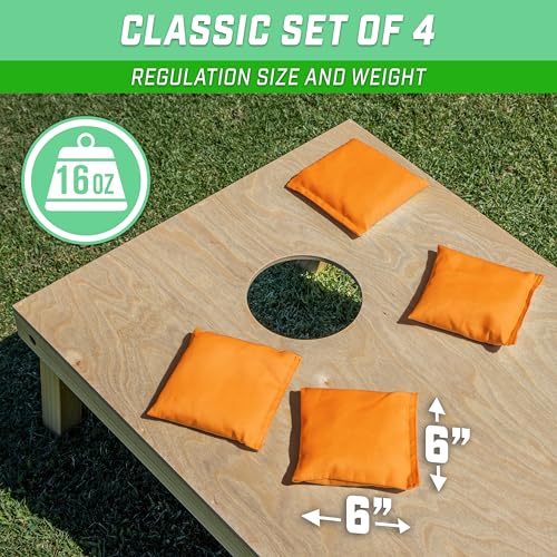 GoSports Classic Cornhole Bean Bags Set of 4-16 Colors Available - Regulation All Weather, Mix and Match - color: Orange