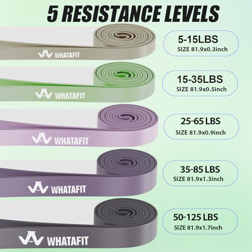 WHATAFIT Resistance Bands, Pull Up Assist Bands with Handles, Door Anchor | Natural Latex Rubber, Progressive Tension, Exercise Loop for Full-Body Fitness, Portable Gym Bag, Warm-Up & Stretch - color: 5-125LBS GRAY PURPLE+GRIP