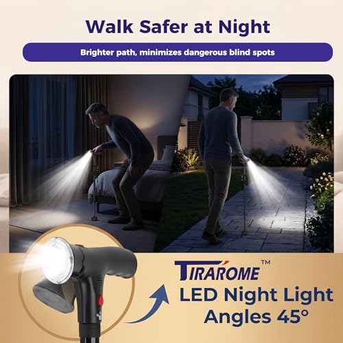 Walking Cane for Men & Women, Smart Cane with Alarm & Light | Foldable,Free Standing, All Terrain, Collapsible, Second Handle, Adjustable, Travel Bag, Seniors & Adults - size: 31-34.5" Cane ( Fit 5'0" - 5'7" )