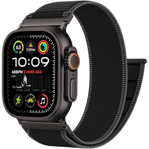 Trail Loop Nylon Sport Band Compatible with Apple Watch Ultra 3 2 Band for Men 49mm 46mm 45mm 44mm 42mm, Rugged Breathable Sport Adjustable Strap for iwatch bands Series 11/10/9/8/7/6/5/4, SE 3 2 1 - color: Black3(Black)