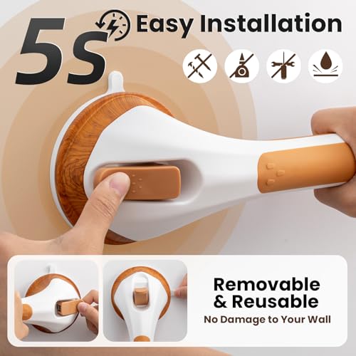 TAILI Grab Bars for Bathtubs and Showers 2 Pack Suction Grab Bar, Heavy Duty Shower Handle Removable Bath Handrails for Seniors and Elderly, Bathroom Safety Grip No Drilling Waterproof,Wood Grain,G9 - color: Wood Grain, size: 16.8"
