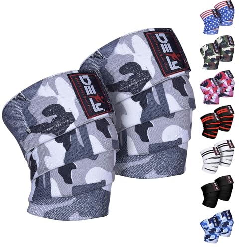 DEFY Knee Wraps for Weightlifting - Provides Knee Support for Powerlifting, Squats & Fitness Workouts - color: Grey Camo