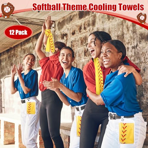 Hahafelt 12 Pack Softball Cooling Towels, Sports Towels with Bags, 40"x12" Breathable Chilly Towel, Microfiber Towel for Softball Sport Team Gift - color: Yellow, Red, style: Softball
