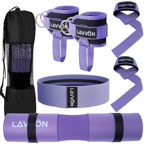 7Pcs-Barbell Pad Set for Hip Thrust - Squat Pad, Bench Press Workout Foam Weight Lifting Bar Cushion,Gym Accessories for Women with Bar Bad,with Gym Ankle Straps,Hip Resistance Bands,Lifting Strap - color: Purple