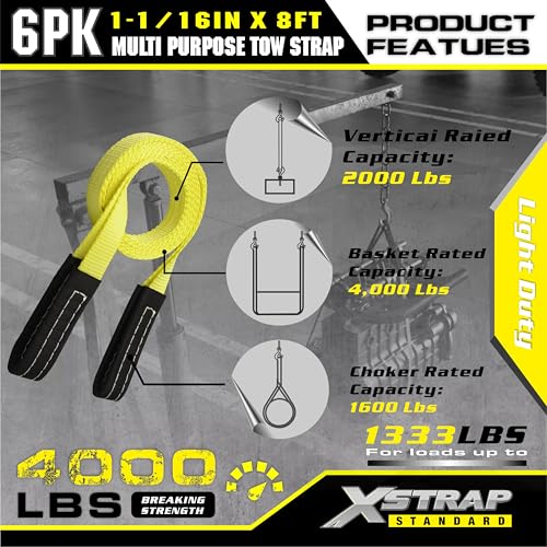 XSTRAP STANDARD 6PK 1" x8' Lift Sling Web Strap/Wear Guard End, 4,000 lbs Break Strength Lifting Straps with 2 Reinforced Loops for Tree Saver Lifting Furniture Appliances Machine - style: 6pk 1''x8ft