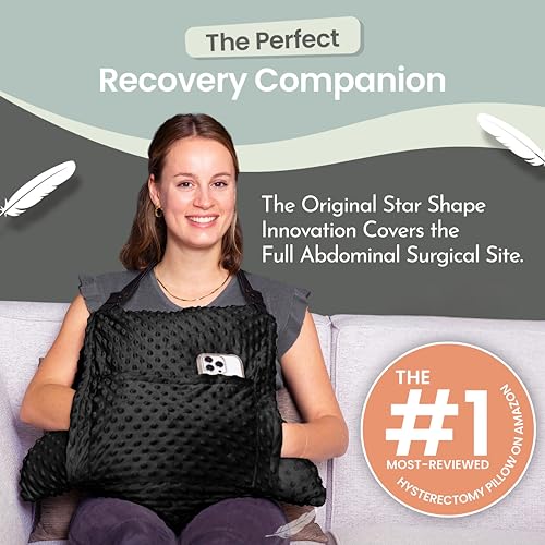 MOYOAMA Hysterectomy Pillow Post Surgery – Form-Fit Support Shield with Secure Straps, 2 Pockets, & Cozy Muff – After Hysterectomy Recovery Must-Haves, Post-Op C-Section Pillow Post Surgery Gifts - color: Charcoal Black