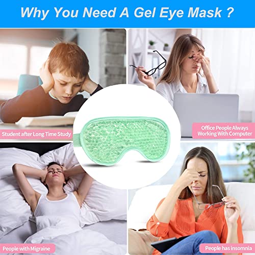2PCS Gel Eye Mask Reusable Cold Therapy Gel Bead Eye Mask for Puffiness/Dark Circles/Eye Bags/Dry Eyes/Headaches/Migraines/Stress Relief(Green) - color: Green