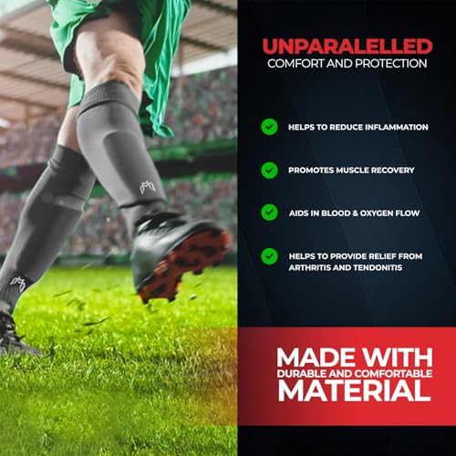 MediCaptain Pre Cut Soccer Sock Sleeves, Companion for Soccer Grip Socks, Securely Holds Shin Guards, Compression Leg Warmer - color: Gray