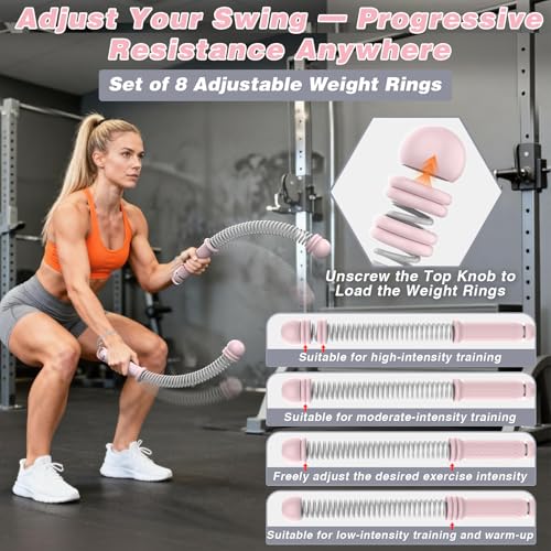 Ropeless Battle Ropes for Home Gym, Portable Cordless with Storage Bag & 8 Adjustable Weight Rings, Heavy Duty Fitness Rope for HIIT, Strength, High Calorie Burn & Low-Impact Cardio for Men & Women - color: Pink