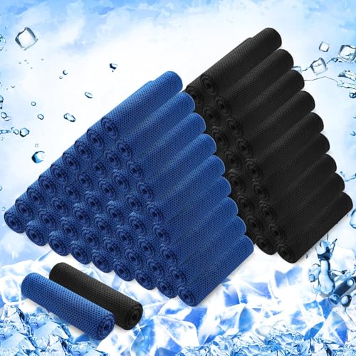 Hosuly 100 Pack Cooling Towels, 40"x12" Cooling Towels for Neck and Face Breathable Soft Chilly Sweat Rag Microfiber Sport Rags for Gym Yoga Golf Running - color: Deep Blue, Black