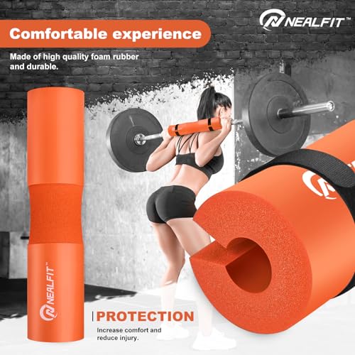 NEALFIT Barbell Pad Squat Pad for Squats—Squat Bar Pad—Great for Weightlifting,Lunges and Hip Thrusts—Foam Sponge Pad—Fit Standard and Olympic Bars Perfectly - color: Orange