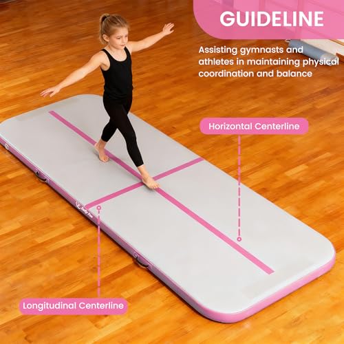 Inflatable Gymnastics Mat 6.6ft/10ft Air Tumble Track Training Mat 4/8 inches Thick Tumbling mat with Electric Pump for Home Use/Tumble/Gym/Training/Cheerleading/Water/Yoga - color: Pink, size: 10ft*3.9ft*4in
