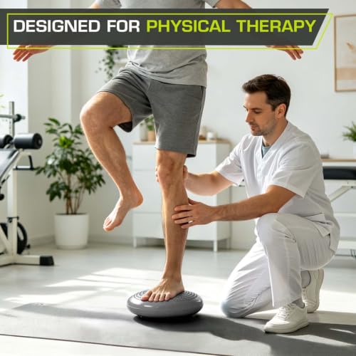 ProsourceFit Core Balance Disc Trainer, 14” Diameter with Pump for Improving Posture, Fitness, Stability - color: Grey