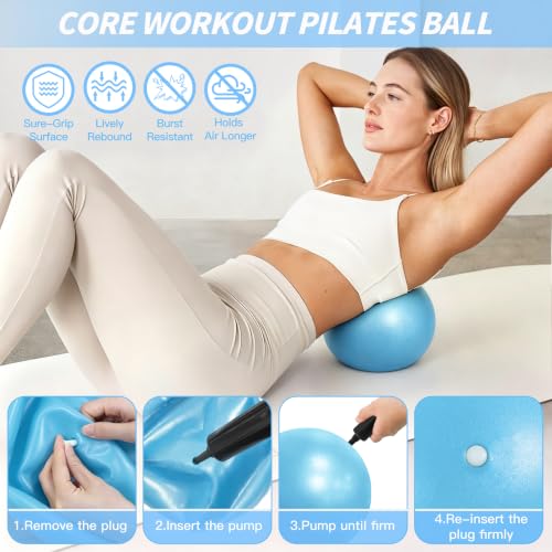 NANATI Pilates Kit, Home Pilates Workout Kit for Women, Pilates Equipment with 14.5" Pilates Ring and Ball, Resistance Bands, Ankle Weights, Sliders & Grip Socks for Home Workouts - color: Blue