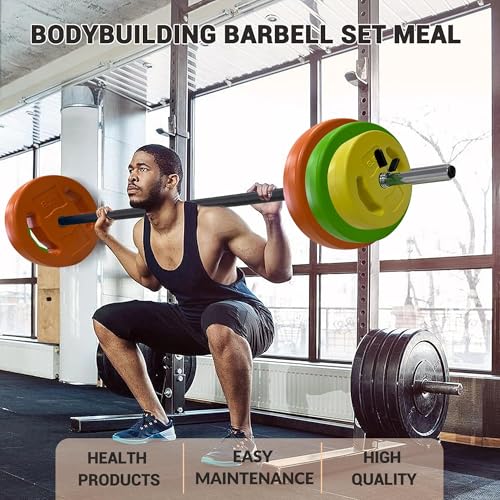 40Lb Adjustable Dumbbell Barbell Set with Cardio Pum, 6 Weight Plates & 3 51-Inch Bar Bars - Cardio Pump for Home Gym, Full Body Strength Training, Multi-Color Free Weights - color: Multi-color-Round-40 lb