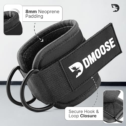 DMoose Ankle Strap for Cable Machine - One Size Fit with Premium Padding, Workout Kickback Ankle Cuffs, Ankle Bands for Working Out, Booty Workouts, Leg Extension, Hip Abductors & Lower Body Exercises - color: Black - Single