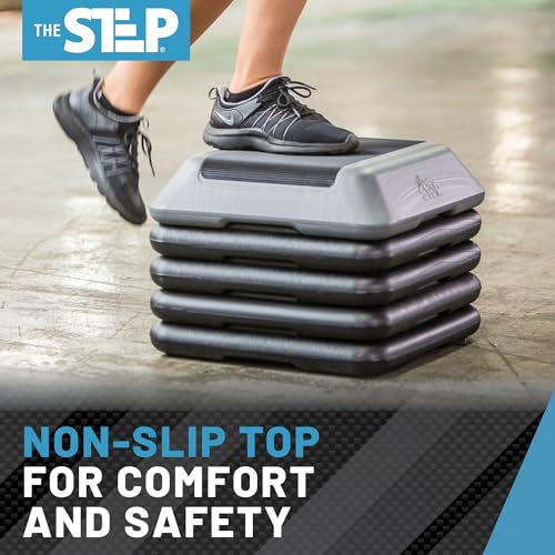 The Step Adjustable High Step Aerobic Platform with 4 Risers, Home Gym Workout Equipment, Fitness Exercise Equipment Made in the USA - color: Grey