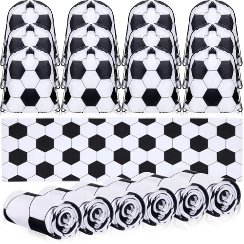 Hahafelt 24 Pcs Team Gifts, Including 12 Cooling Towels, 12 Drawstring Backpack Sports Party Favor for Teens Players Athletes Gifts Sport Supplies - style: Soccer Style