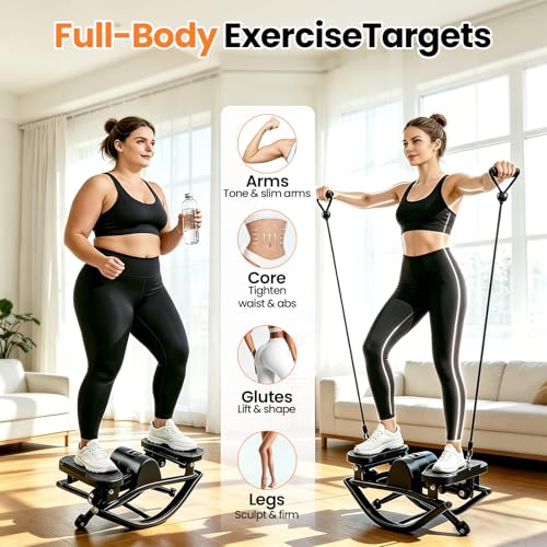 Rock Fitness Stepper, Portable Rock Stepper Side to Side with Digital Display & Resistance Bands, Low Impact Stair Stepper for Exercise at Home,Aerobic Workout Machine,330LBS Loading Capacity - color: Black