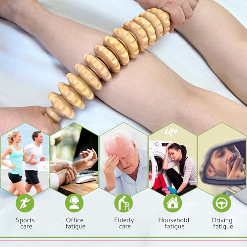 Wooden Curved Handheld Roller Stick Massager - 12 Rollers Wood Therapy Tool for Trigger Point, Fascia & Cellulite Reduction, Lymphatic Drainage, Muscle Tension Relief & Body Shaping (Wood) - color: Wood-12 Rollers