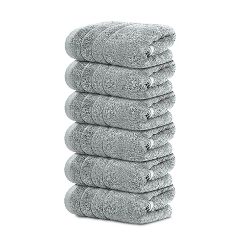 Tens Towels Pack of 6 Hand Towels, 100% Cotton, Lighter Weight, Quick to Dry, 16 x 28 Inches, Super Soft & Absorbent, Perfect for Bathroom & Kitchen, Cool Grey - color: Silver Grey